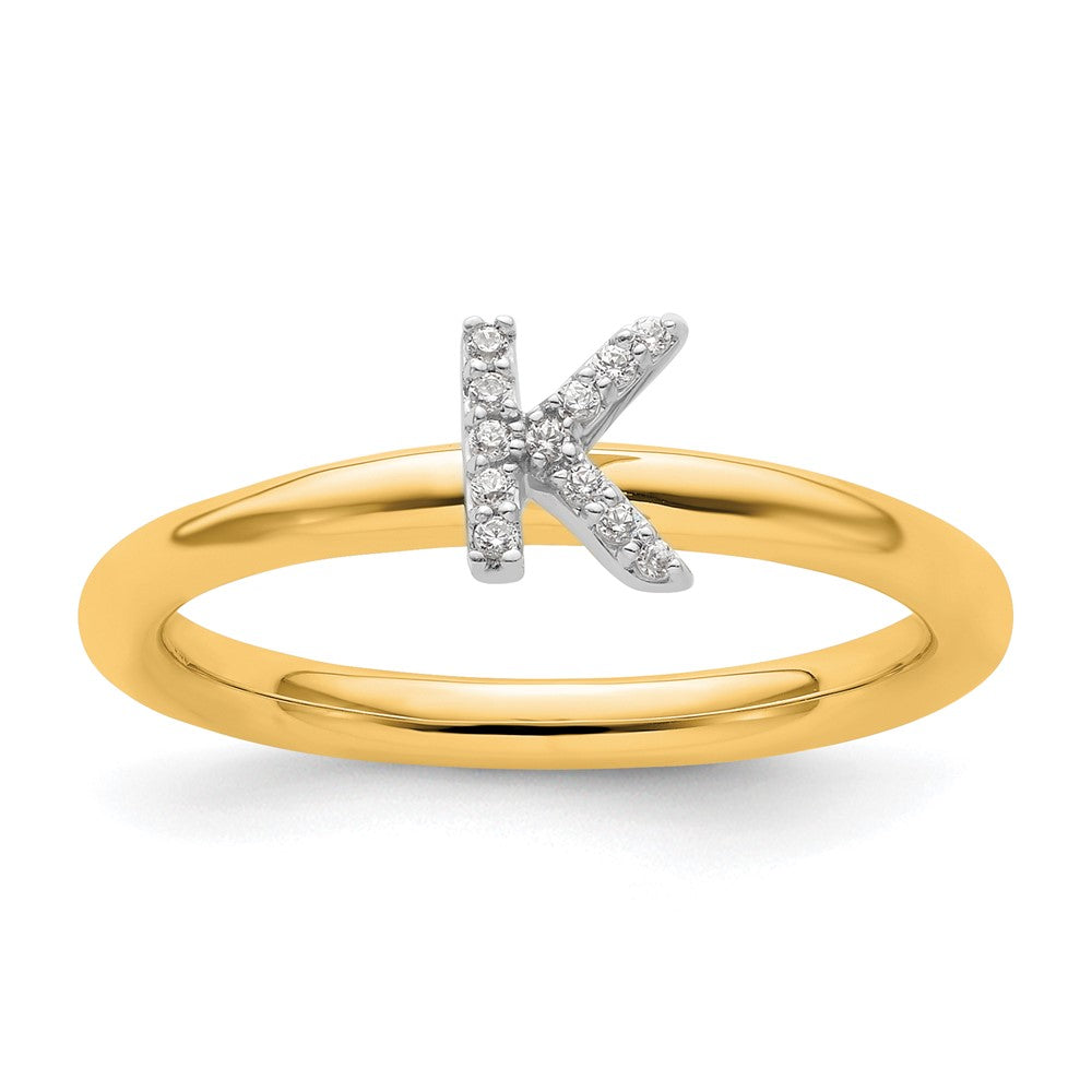 14K Yellow Gold Stackable Diamond Initial K Size 7 Ring