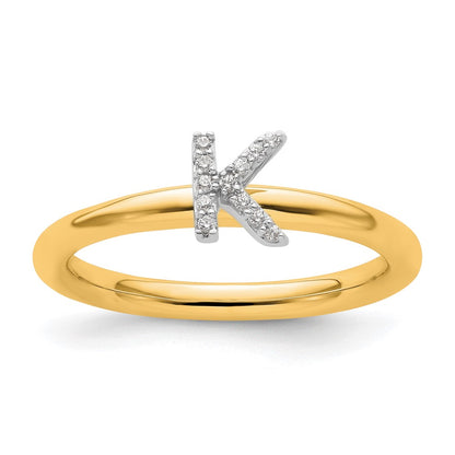 14K Yellow Gold Stackable Diamond Initial K Size 7 Ring