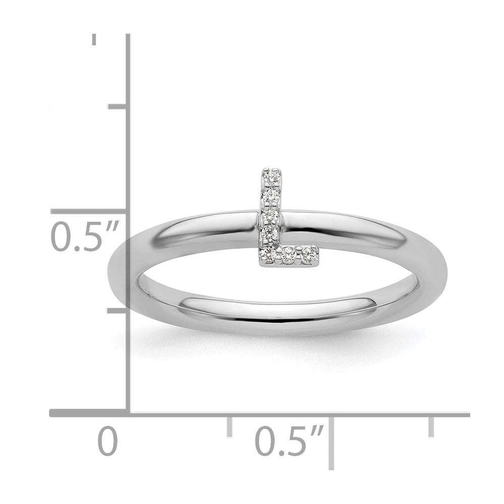 14K White Gold Stackable Diamond Initial L Size 7 Ring