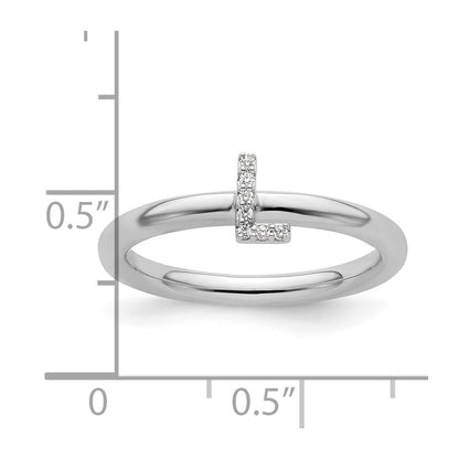 14K White Gold Stackable Diamond Initial L Size 7 Ring