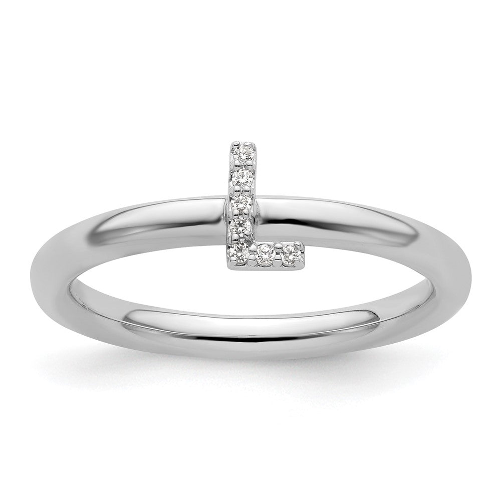 14K White Gold Stackable Diamond Initial L Size 7 Ring