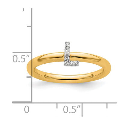 14K Yellow Gold Stackable Diamond Initial L Size 7 Ring