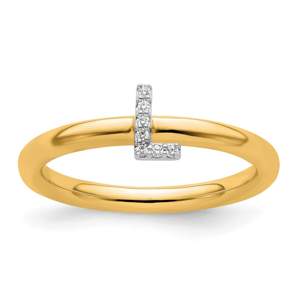 14K Yellow Gold Stackable Diamond Initial L Size 7 Ring