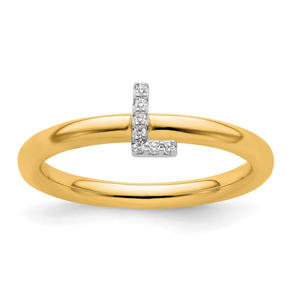 14K Yellow Gold Stackable Diamond Initial L Size 7 Ring