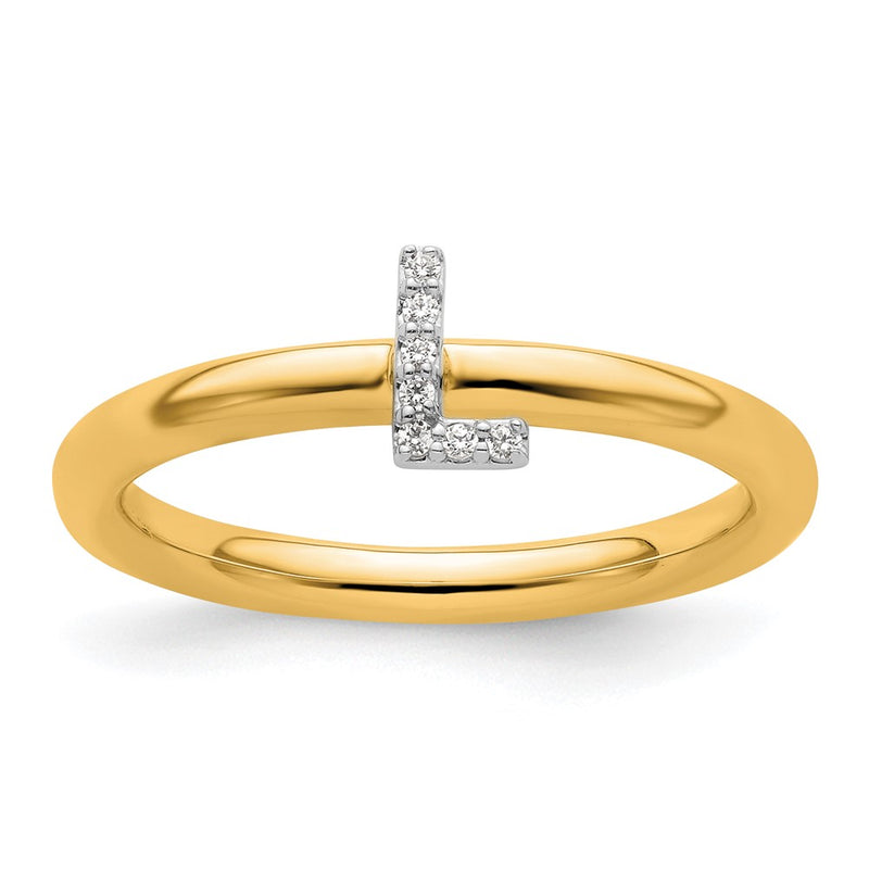 14K Yellow Gold Stackable Diamond Initial L Size 7 Ring