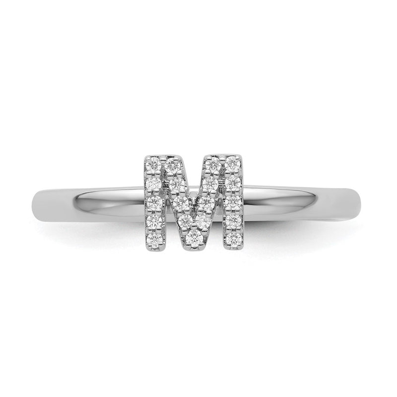 14K White Gold Stackable Diamond Initial M Size 7 Ring
