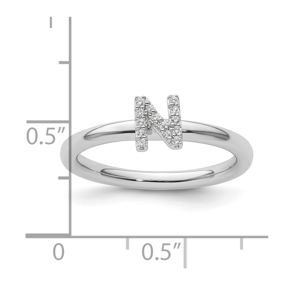 14K White Gold Stackable Diamond Initial N Size 7 Ring