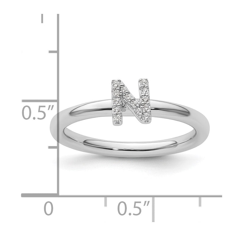 14K White Gold Stackable Diamond Initial N Size 7 Ring