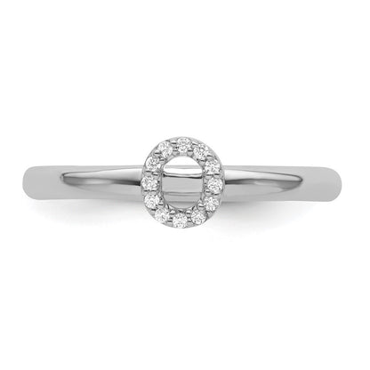 14K White Gold Stackable Diamond Initial O Size 7 Ring