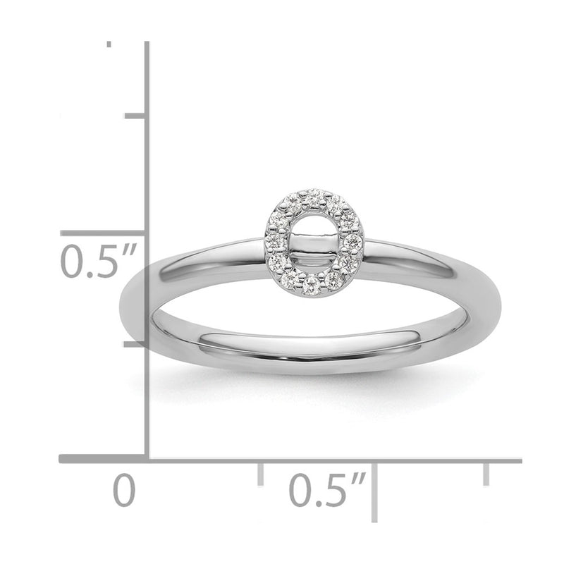 14K White Gold Stackable Diamond Initial O Size 7 Ring