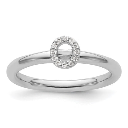 14K White Gold Stackable Diamond Initial O Size 7 Ring