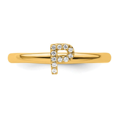 14K Yellow Gold Stackable Diamond Initial P Size 7 Ring