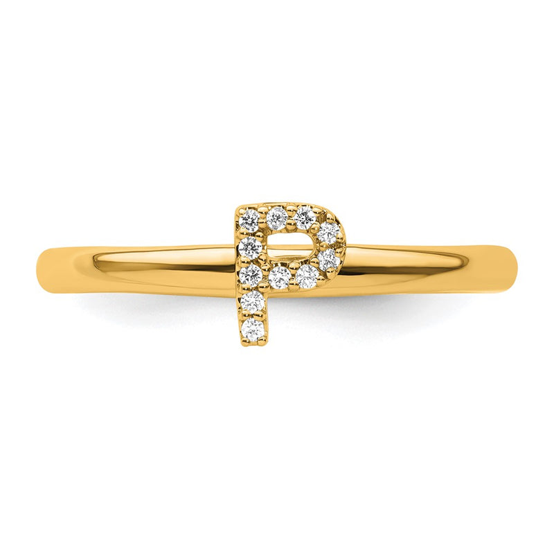 14K Yellow Gold Stackable Diamond Initial P Size 7 Ring