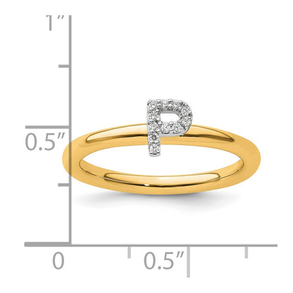 14K Yellow Gold Stackable Diamond Initial P Size 7 Ring