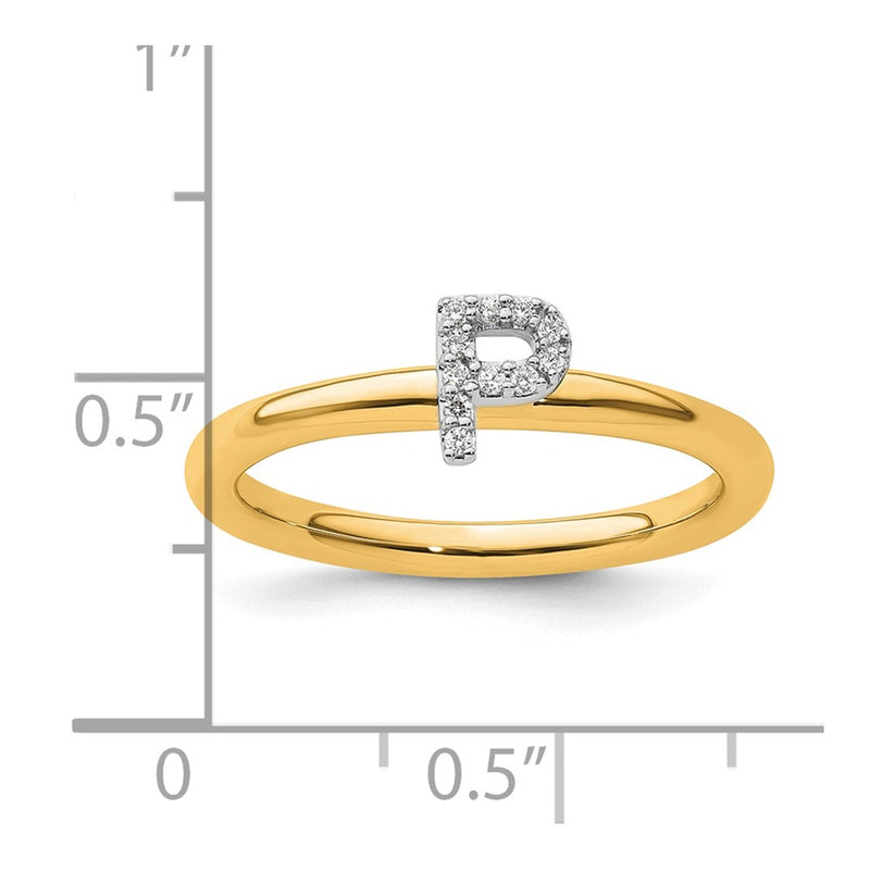14K Yellow Gold Stackable Diamond Initial P Size 7 Ring