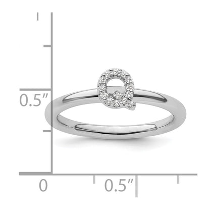 14K White Gold Stackable Diamond Initial Q Size 7 Ring