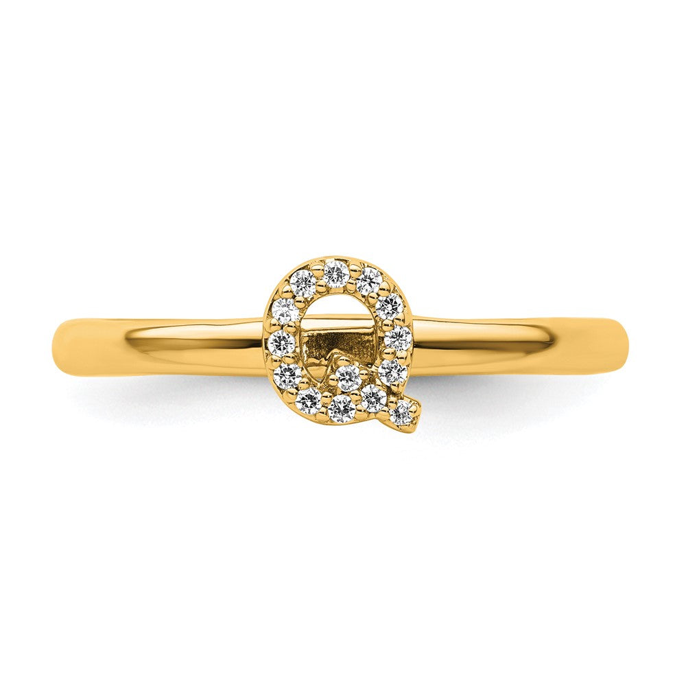 14K Yellow Gold Stackable Diamond Initial Q Size 7 Ring
