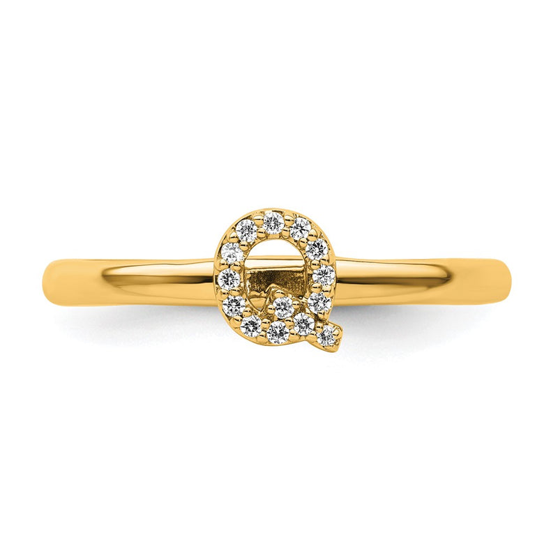 14K Yellow Gold Stackable Diamond Initial Q Size 7 Ring