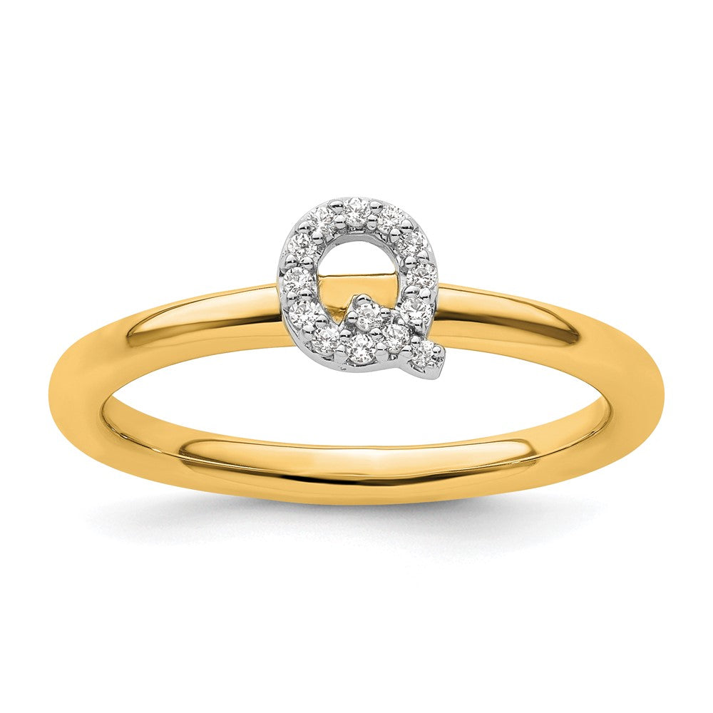 14K Yellow Gold Stackable Diamond Initial Q Size 7 Ring
