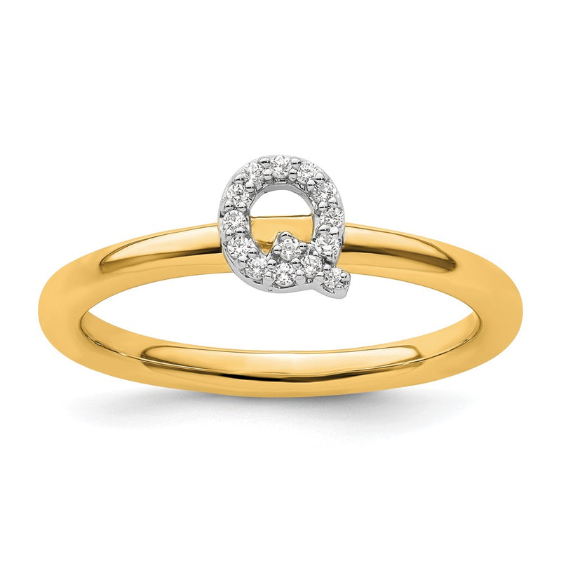 14K Yellow Gold Stackable Diamond Initial Q Size 7 Ring