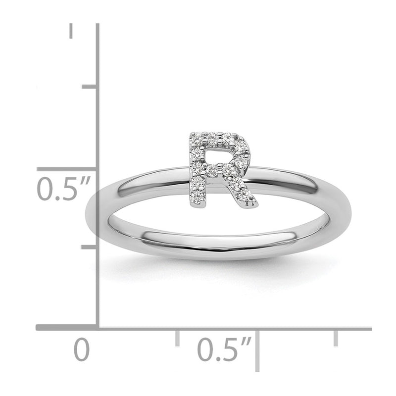 14K White Gold Stackable Diamond Initial R Size 7 Ring