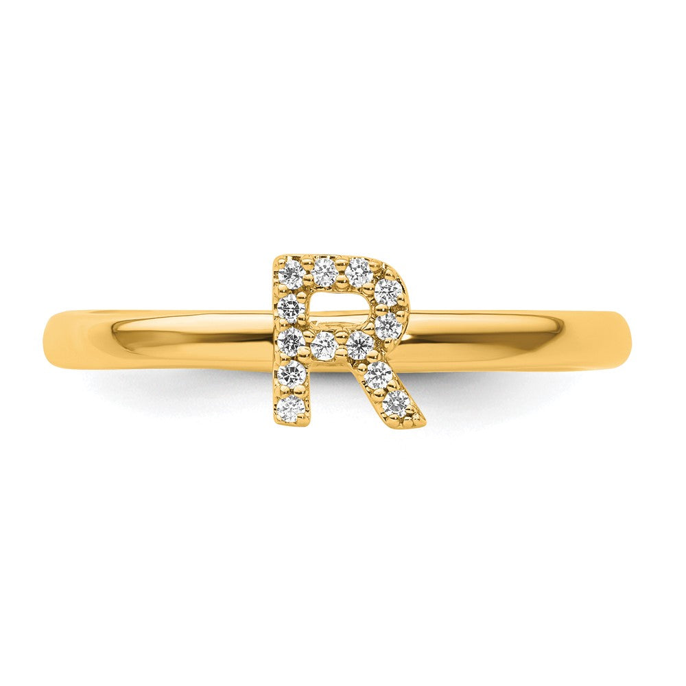 14K Yellow Gold Stackable Diamond Initial R Size 7 Ring