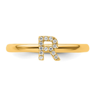 14K Yellow Gold Stackable Diamond Initial R Size 7 Ring