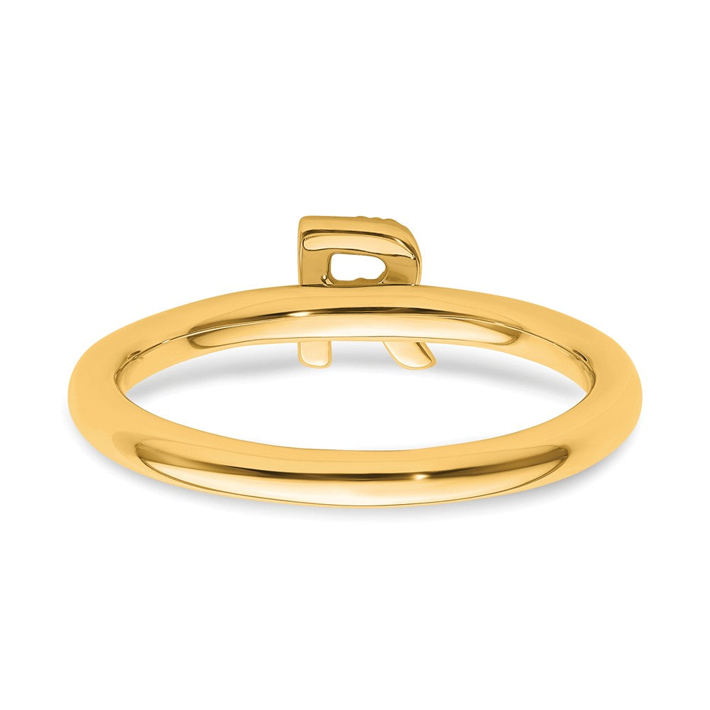 14K Yellow Gold Stackable Diamond Initial R Size 7 Ring