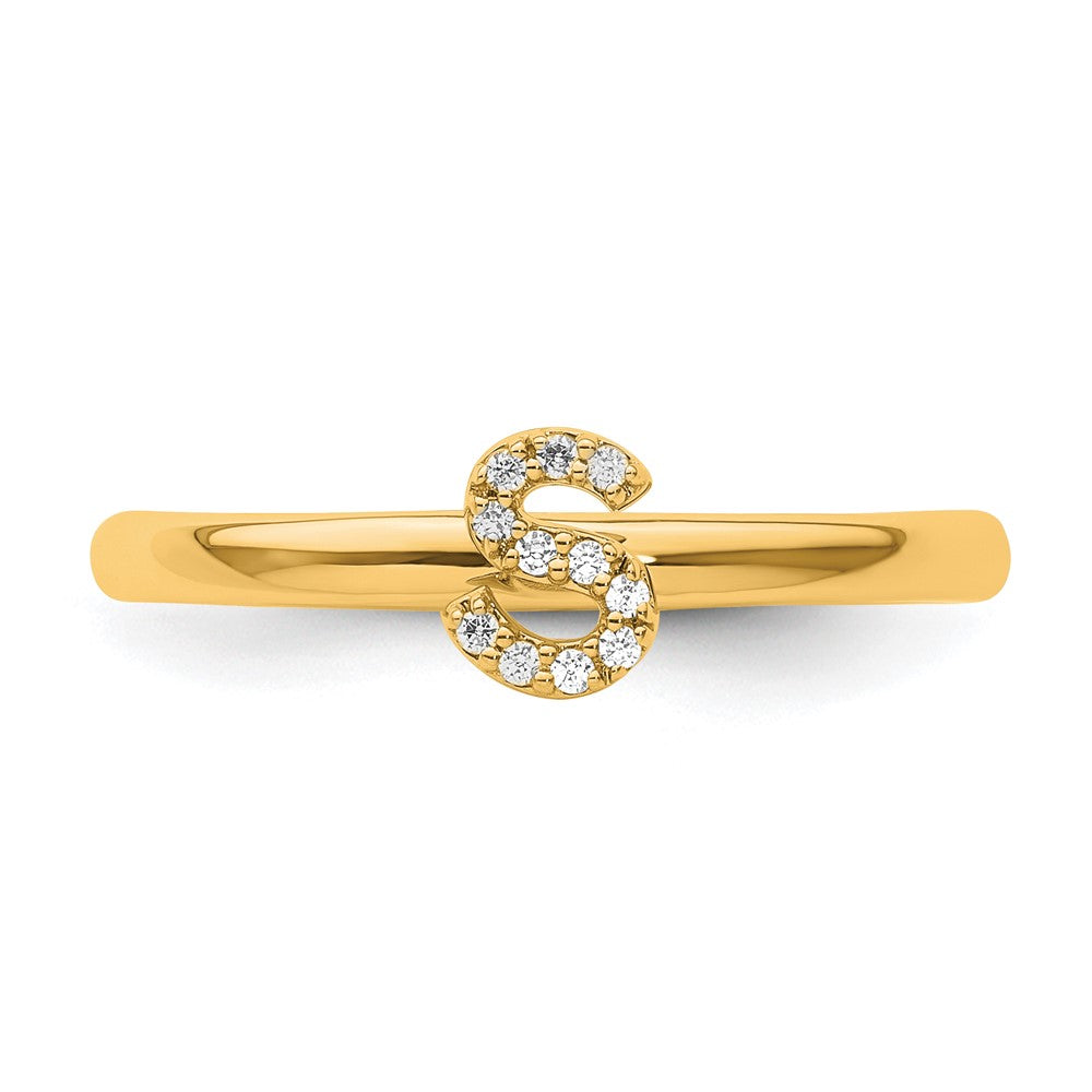 14K Yellow Gold Stackable Diamond Initial S Size 7 Ring