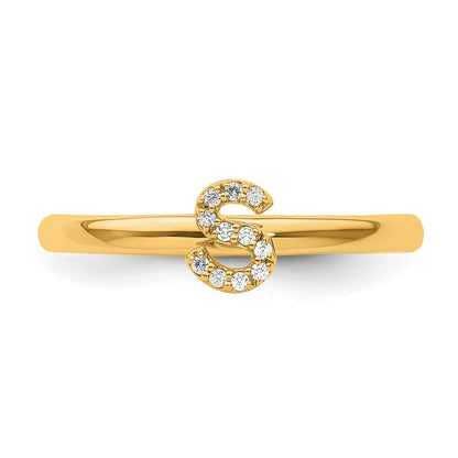 14K Yellow Gold Stackable Diamond Initial S Size 7 Ring
