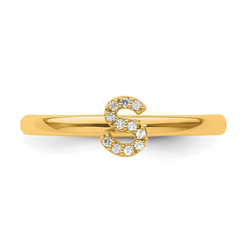 14K Yellow Gold Stackable Diamond Initial S Size 7 Ring