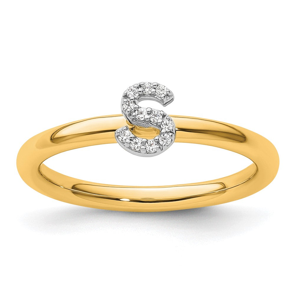 14K Yellow Gold Stackable Diamond Initial S Size 7 Ring