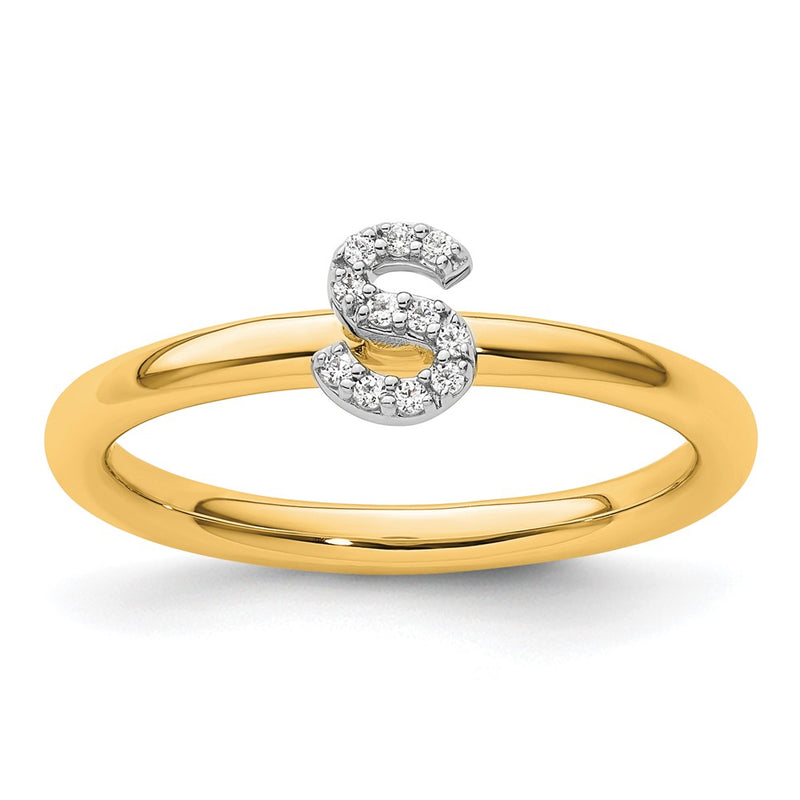 14K Yellow Gold Stackable Diamond Initial S Size 7 Ring
