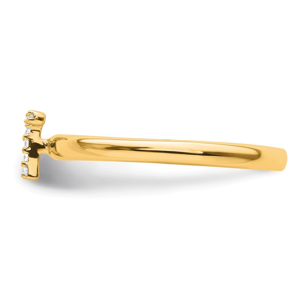 14K Yellow Gold Stackable Diamond Initial T Size 7 Ring