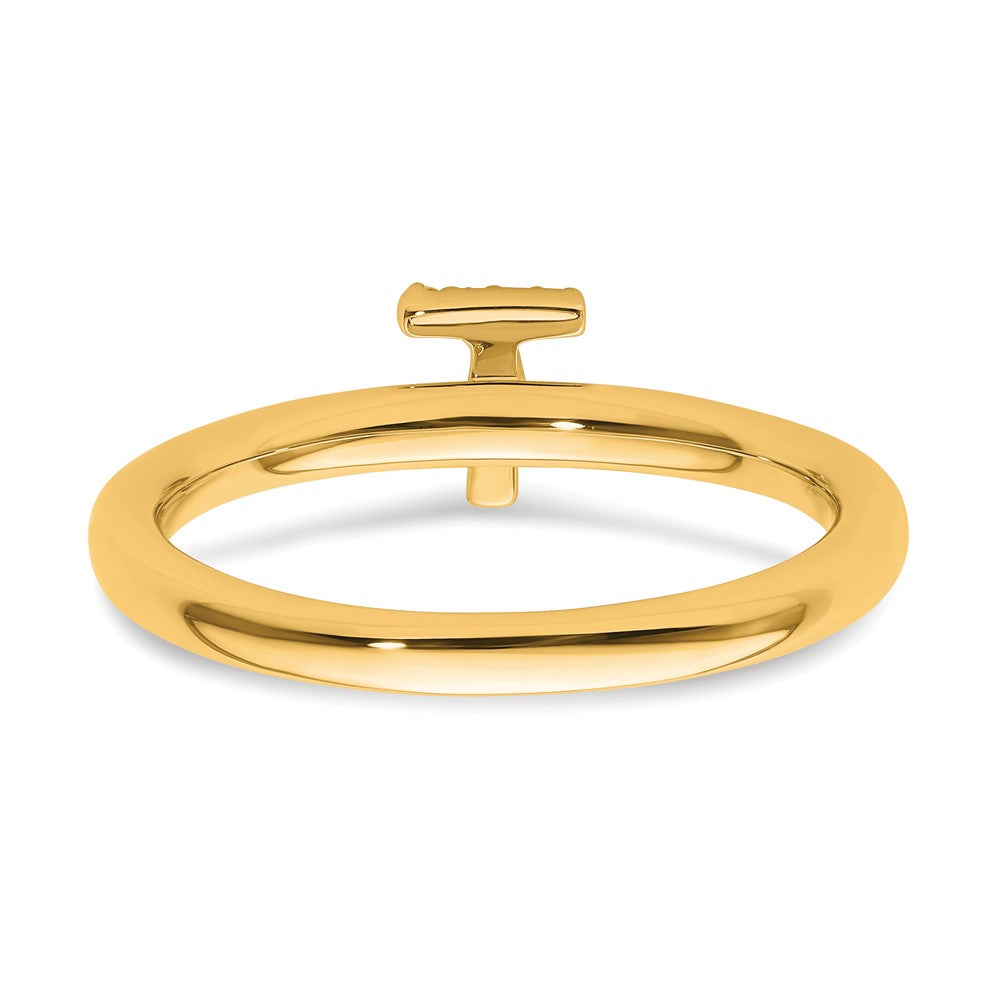 14K Yellow Gold Stackable Diamond Initial T Size 7 Ring
