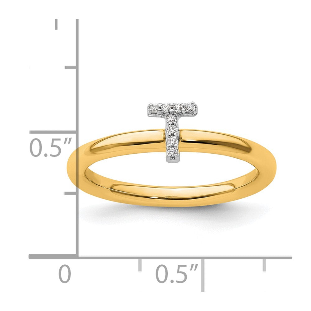 14K Yellow Gold Stackable Diamond Initial T Size 7 Ring