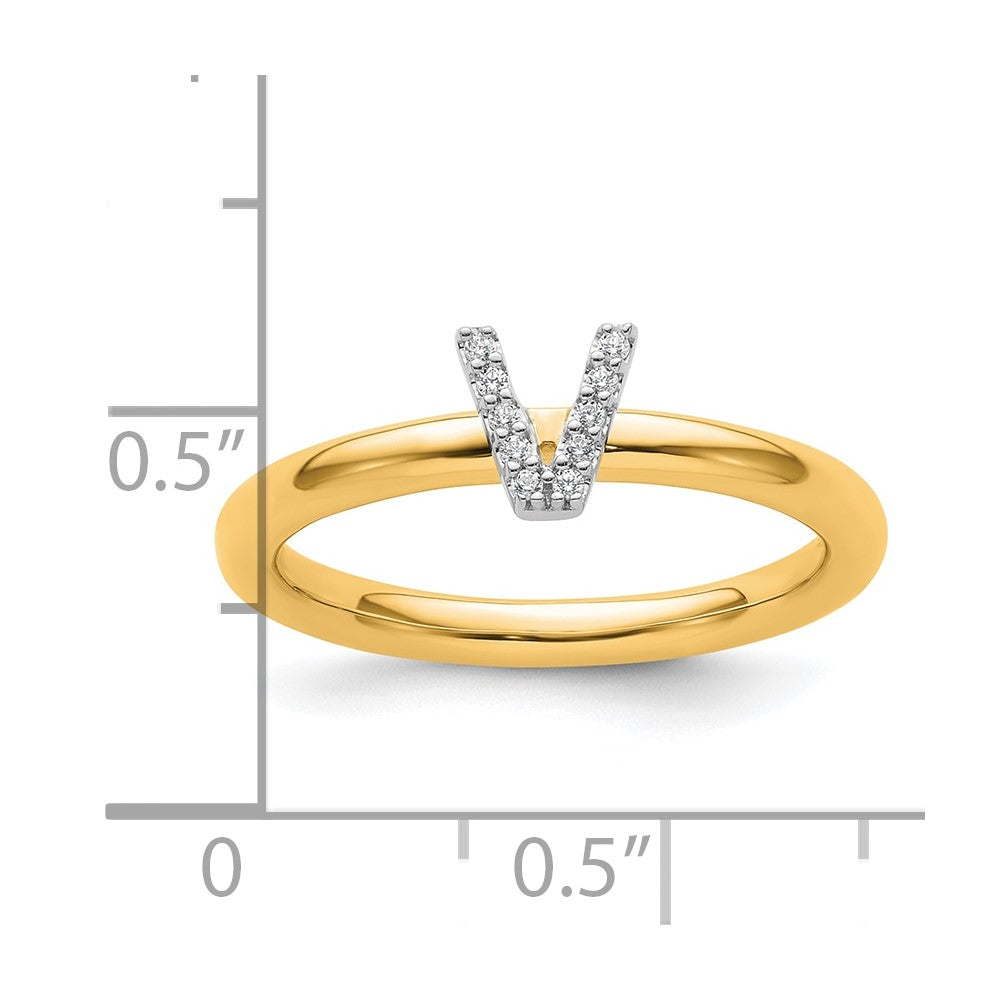 14K Yellow Gold Stackable Diamond Initial V Size 7 Ring