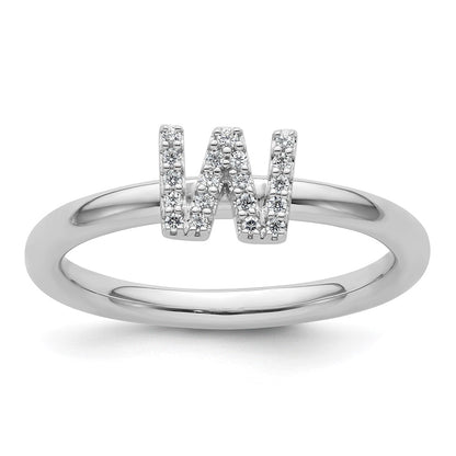 14K White Gold Stackable Diamond Initial W Size 7 Ring
