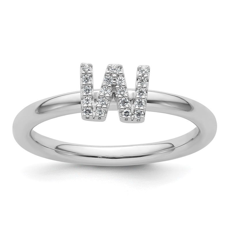 14K White Gold Stackable Diamond Initial W Size 7 Ring