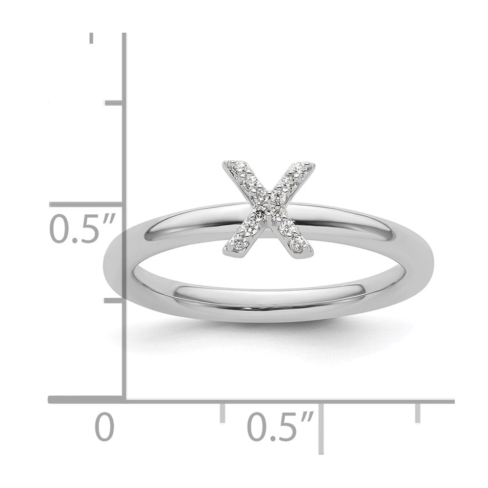 14K White Gold Stackable Diamond Initial X Size 7 Ring
