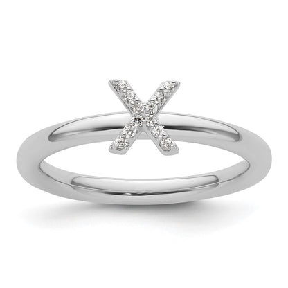 14K White Gold Stackable Diamond Initial X Size 7 Ring