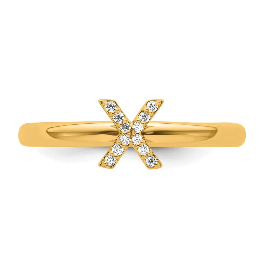 14K Yellow Gold Stackable Diamond Initial X Size 7 Ring