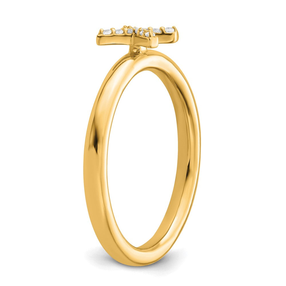 14K Yellow Gold Stackable Diamond Initial X Size 7 Ring