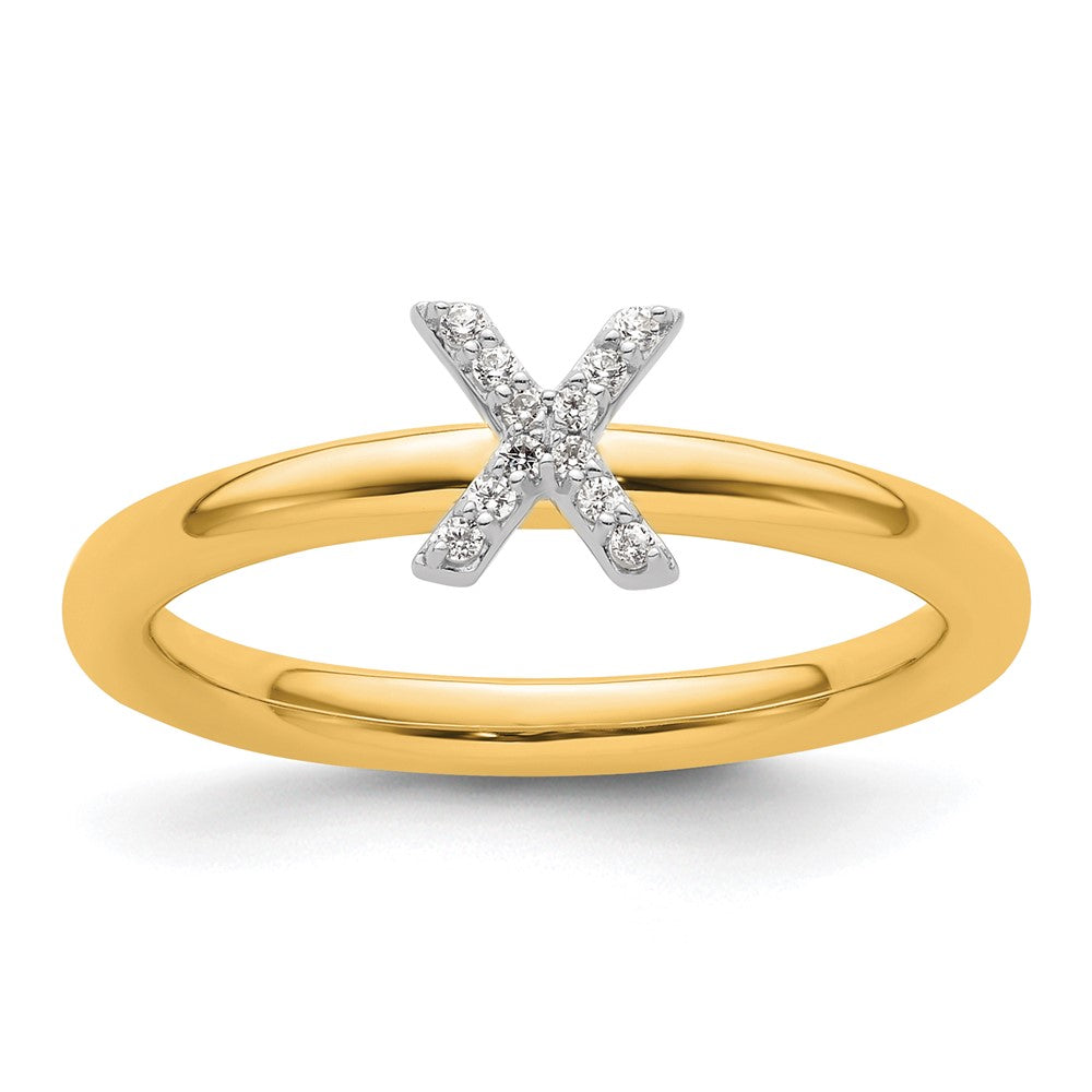 14K Yellow Gold Stackable Diamond Initial X Size 7 Ring