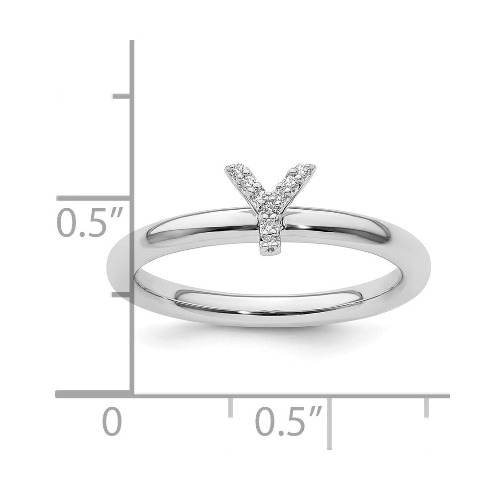14K White Gold Stackable Diamond Initial Y Size 7 Ring