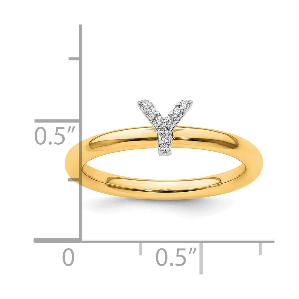 14K Yellow Gold Stackable Diamond Initial Y Size 7 Ring