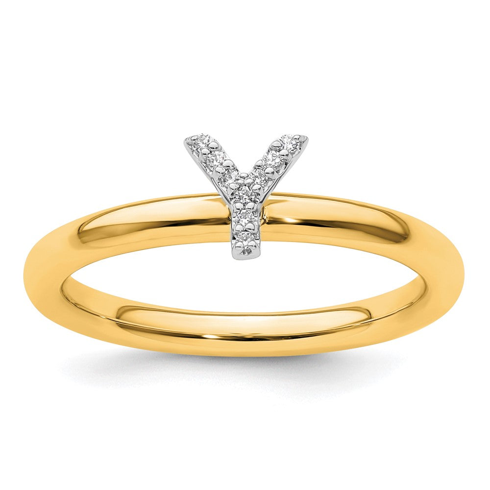 14K Yellow Gold Stackable Diamond Initial Y Size 7 Ring