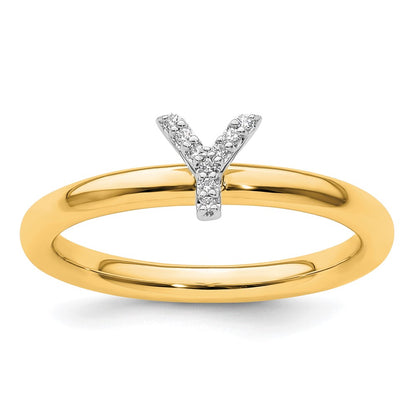 14K Yellow Gold Stackable Diamond Initial Y Size 7 Ring
