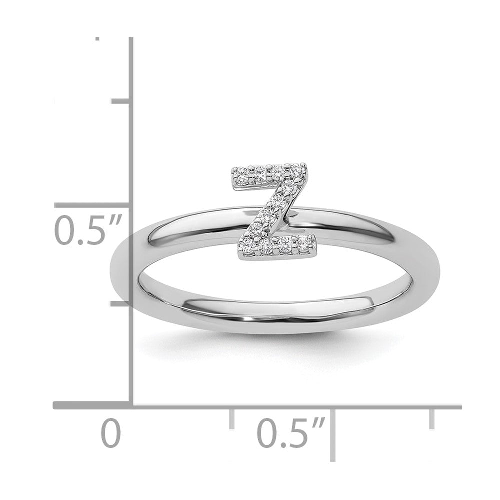 14K White Gold Stackable Diamond Initial Z Size 7 Ring