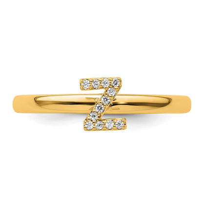 14K Yellow Gold Stackable Diamond Initial Z Size 7 Ring